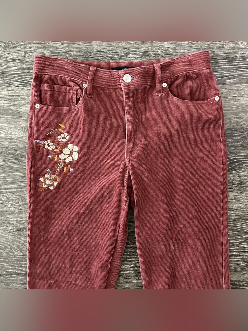 VTG Forever 21 Floral Embroidered Corduroy Flare Bell Bottom Pants Womens L Boho - Picture 2 of 11